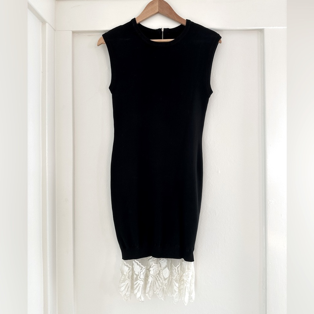 Rag & Bone Knit Midi Cocktail Dress with Lace Hem - Size S - Black